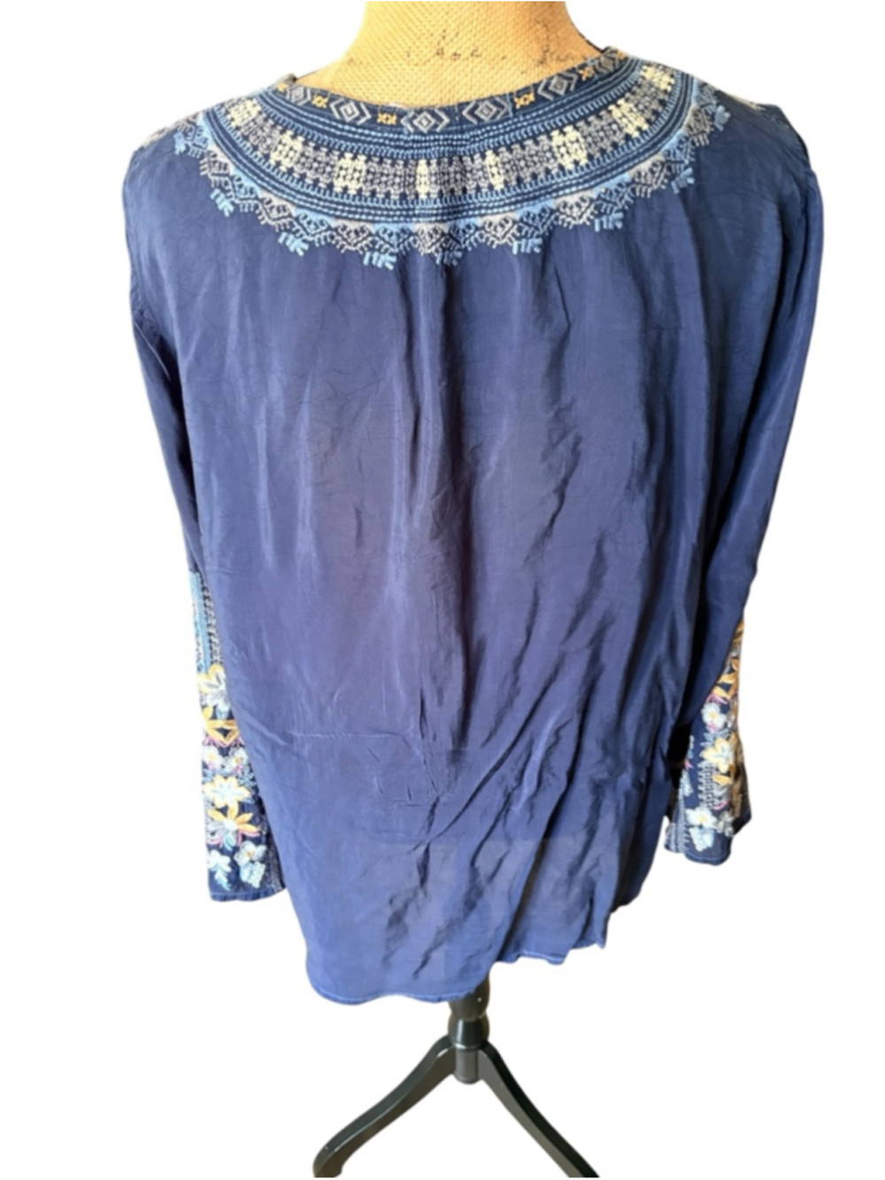 Johnny Was Tanya Embroidered Tunic Size XXL Blue Embroidered Long Sleeve - Picture 6 of 8
